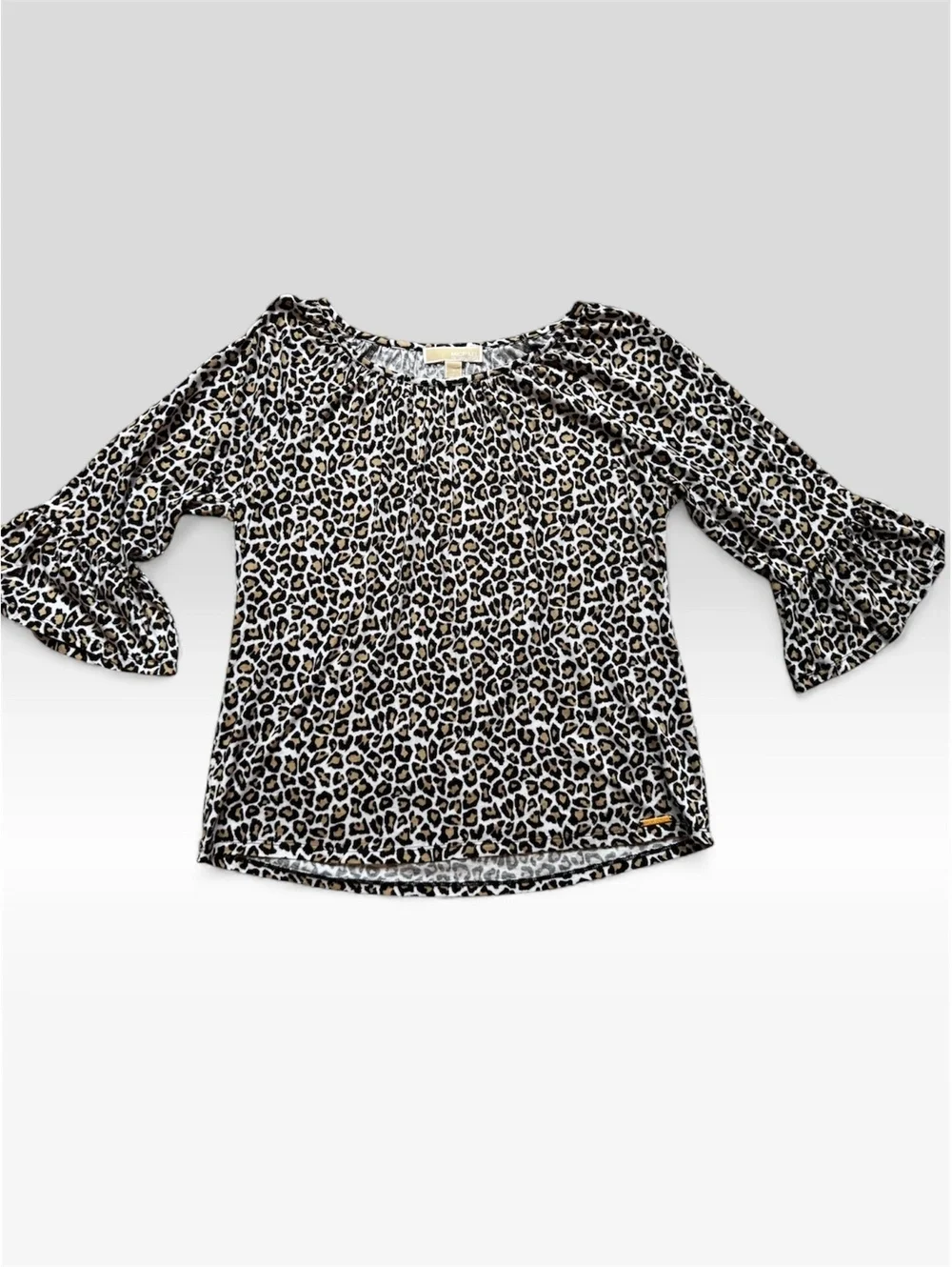 Michael Kors Women's Medium Leopard Print Top with Bell Sleeves